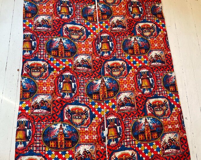 1970s Early American Revolution Patriotic Barkcloth Pillow Drapes Fabric 72 x 21
