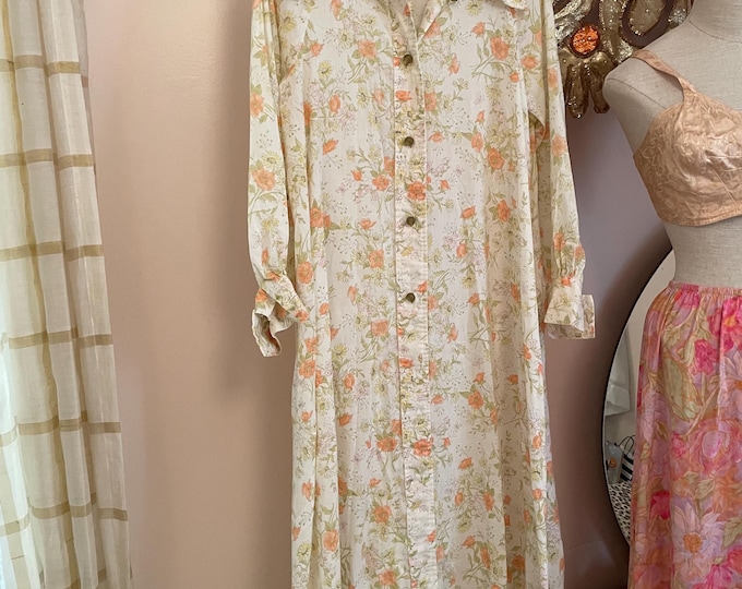 Vtg FullSweep Floral  Robe Duster Gown Stella Fagin 1970s  M Cottagecore Prairie