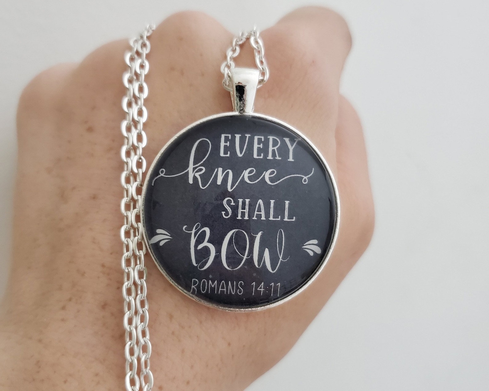 KJV Scripture Glass Pendant Necklace Every Knee Shall Bow Etsy