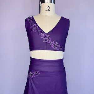 NEW Child Medium Dance Costume Plum Top and Skirt Embellished with Beaded Floral Appliques