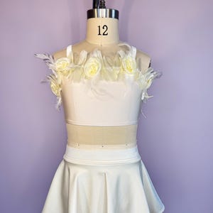 NEW Child Medium Dance Costume Ivory Spandex Top and Skirt with 3D Floral Trim