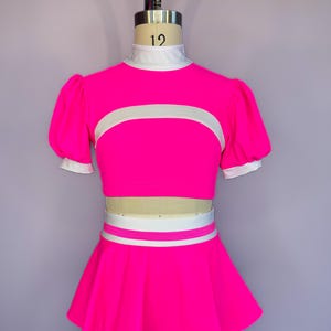 NEW Child Medium Dance Costume Hot Pink and White Spandex Top and Skirt