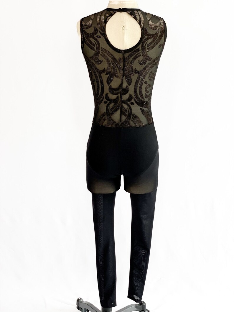 New Dance Costume Black and Gold Muted Fleur De Lis Patterned Mesh Unitard Etsy