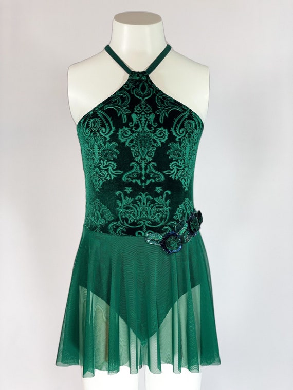 NEW Child Medium Dance Costume Dark Green Burnout Velvet With 3D Sequined  Appliques - Etsy