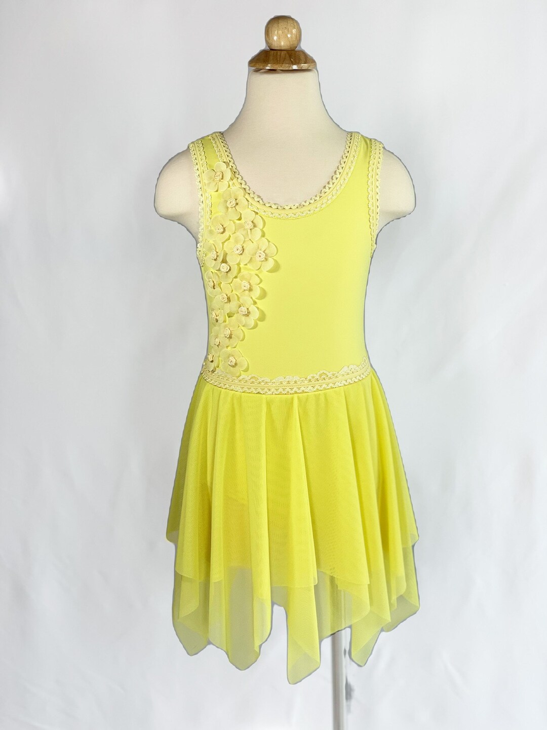 New Lyrical or Open Dance Costume Yellow With 3D Floral Appliques