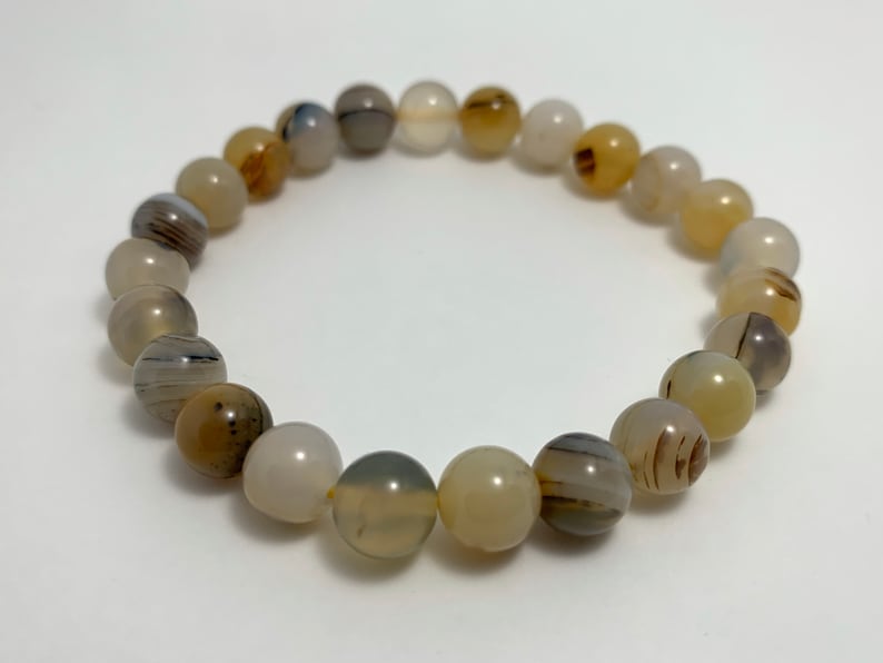 with natural genuine smooth round polished crystal Montana Agate Stretch Bracelet 8mm