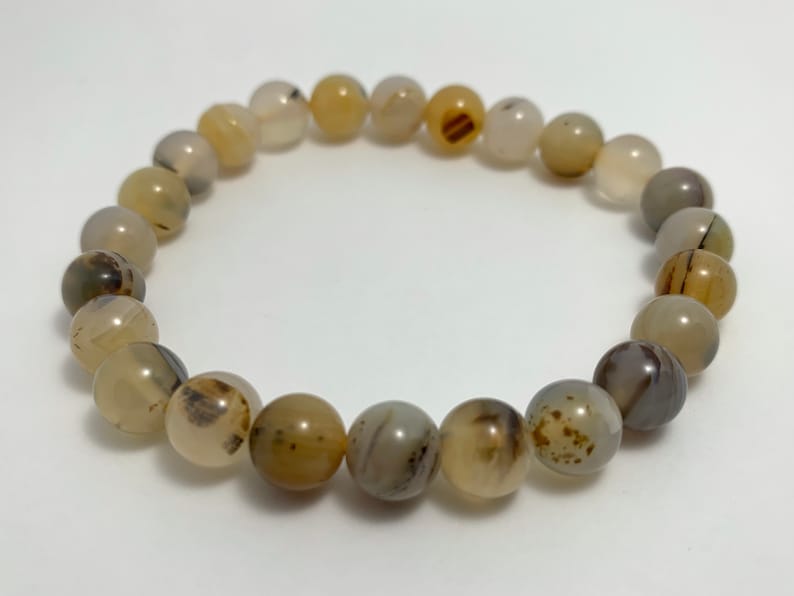 with natural genuine smooth round polished crystal Montana Agate Stretch Bracelet 8mm