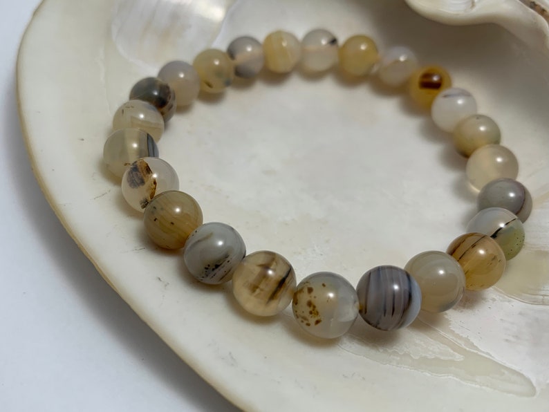 with natural genuine smooth round polished crystal Montana Agate Stretch Bracelet 8mm