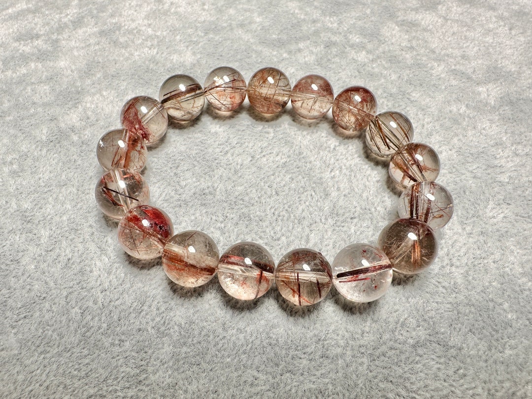 11mm Copper Rutile in Quartz Stretch Bracelet With Natural Etsy