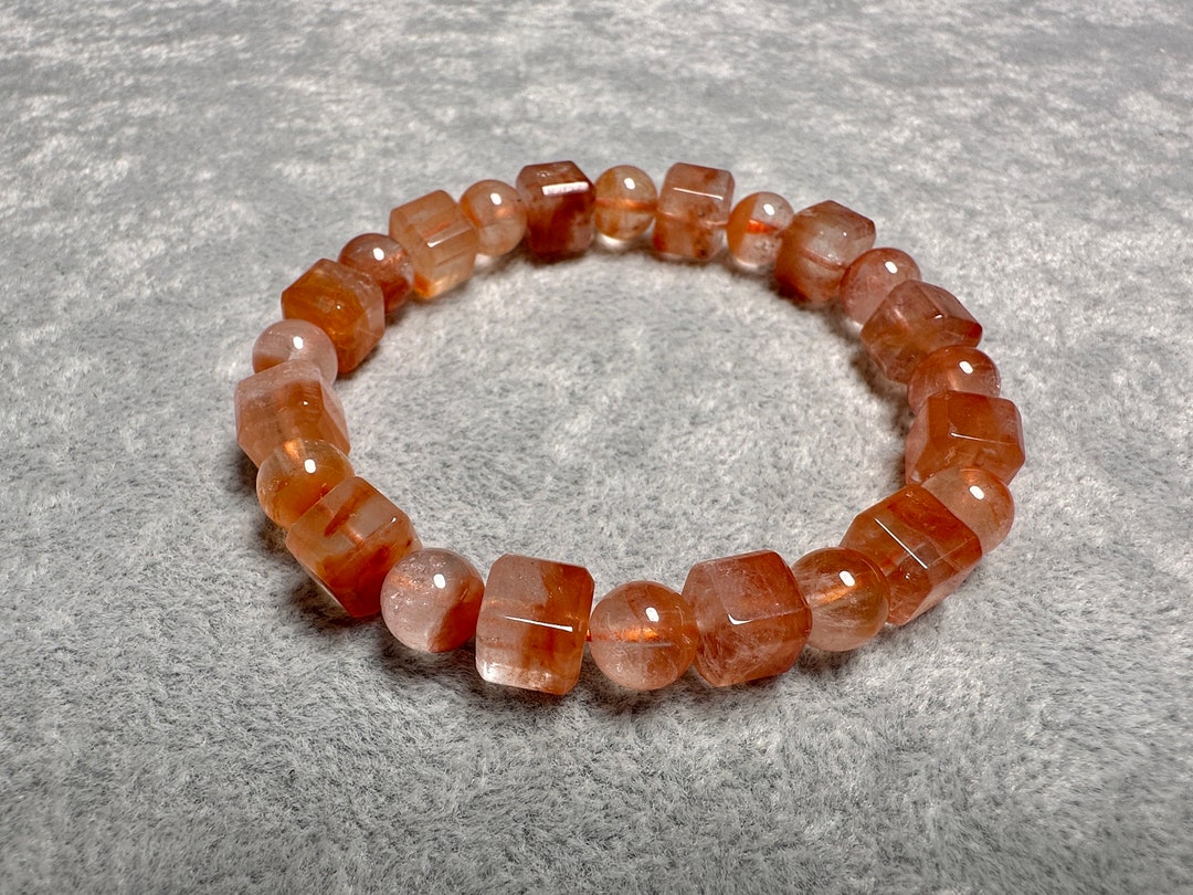 7.5mm Red Rabbit Hair Rutilated Quartz Stretch Bead Bracelet, Cube ...