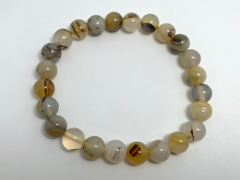 with natural genuine smooth round polished crystal Montana Agate Stretch Bracelet 8mm