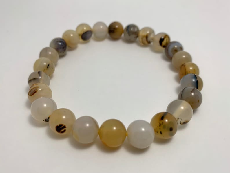 with natural genuine smooth round polished crystal Montana Agate Stretch Bracelet 8mm