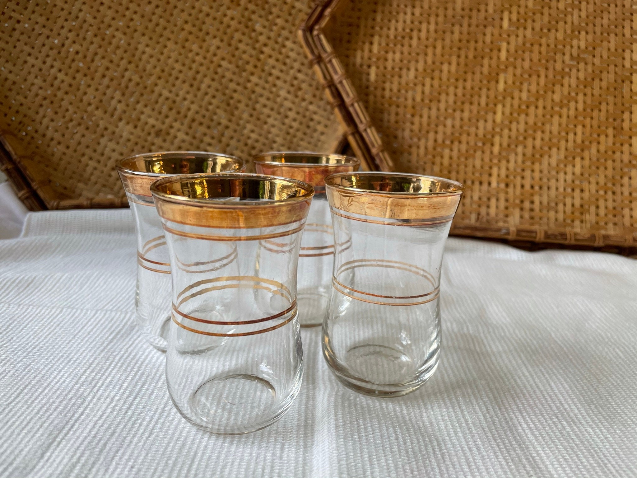Set of 4 Gold Rimmed Shot Glasses Etsy