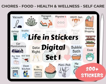 Life in stickers, everyday digital planner stickers goodnotes, wellness stickers, self care stickers, chores stickers, functional planner