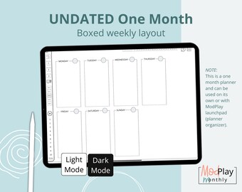 Undated digital planner goodnotes, one month planner, daily schedule planner, horizontal weekly planner, monthly planner and organizer, iPad