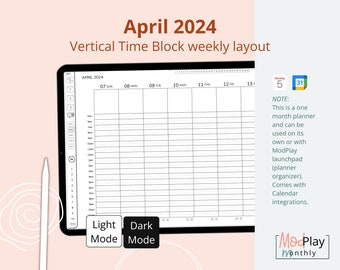 Time block planner, one month planner, goodnotes planner 2024, daily schedule, weekly monthly planner, landscape planner, digital agenda