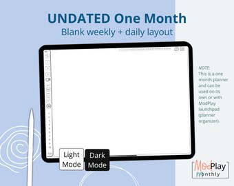 Undated weekly planner, one month planner, digital journal, goodnotes digital planner, daily schedule, monthly planner, digital stickers