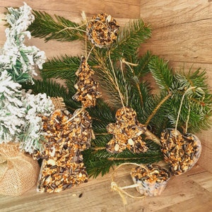 Fågelmat i olika former -> hjärta, ängel, pepparkaksgubbe, kaka, etc.