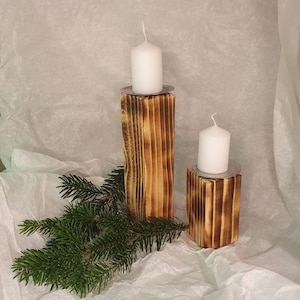 Candle holders spruce wood, set of 2
