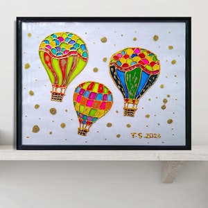 Hot Air Balloon Stained Glass Panel: Colorful Window Art
