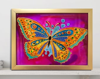 BUTTERFLY GLASS ART, orange Schmetterling, einzigartiges Geschenk Glaskunst, Buntglas Schmetterling Kunst, wunderliche Kunst