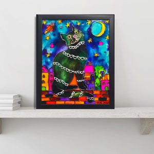 妖精猫アートステンドグラス絵画ファンタジー猫壁アート蝶と猫ガラス壁