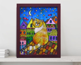 Ingwer Katze Glasmalerei, bunte Katzen, Katzenwandkunst, Glaskätzchen, Kätzchen Wanddekor, Fensterdekoration Büro, Katzenliebhaber Geschenk