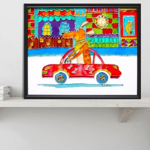 Stained glass painting, home decor, Dog in the car.