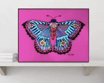Mariposa de arte popular caprichosa, decoración de pared con vitrales coloridos
