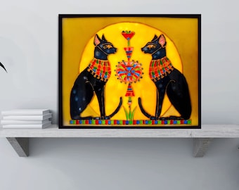 KATZEN MALEREI, Glasmalerei, Glasmalerei, bunte Katze, Katzenwandkunst, Glaskatze, Katzenwanddekor, Fensterdekoration Büro, ägyptische Katzen