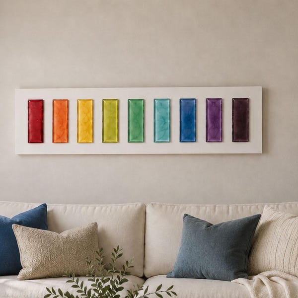 Rainbow Handmade Epoxy Resin Wall Art | Geometric Rainbow Abstract Sculpture, Contemporary Decor