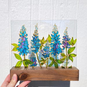 Texas Bluebonnet Suncatcher Window Hanging, Wildflower Stained Glass