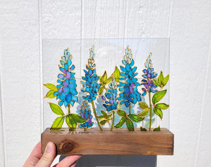 Texas Bluebonnet Suncatcher Window Hanging, Wildflower Stained Glass