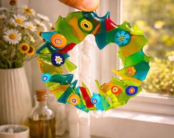 Fused Glass Christmas Ornaments Wreath