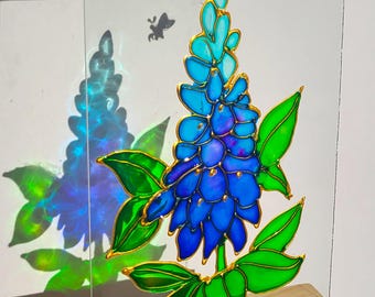 Texas Bluebonnet Suncatcher Window Hanging, Wildflower Stained Glass