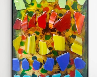 Abstract Mosaic Wall Art: Mixed Media in Display Frame
