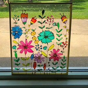 Pink Flower Suncatcher - Botanical Art - Framed Glass Decoration - Unique Home Décor - Hanging Chain Included