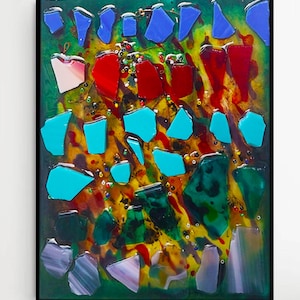 Abstract Mosaic Wall Art: Mixed Media in Display Frame