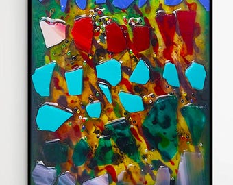 Abstract Mosaic Wall Art: Mixed Media in Display Frame