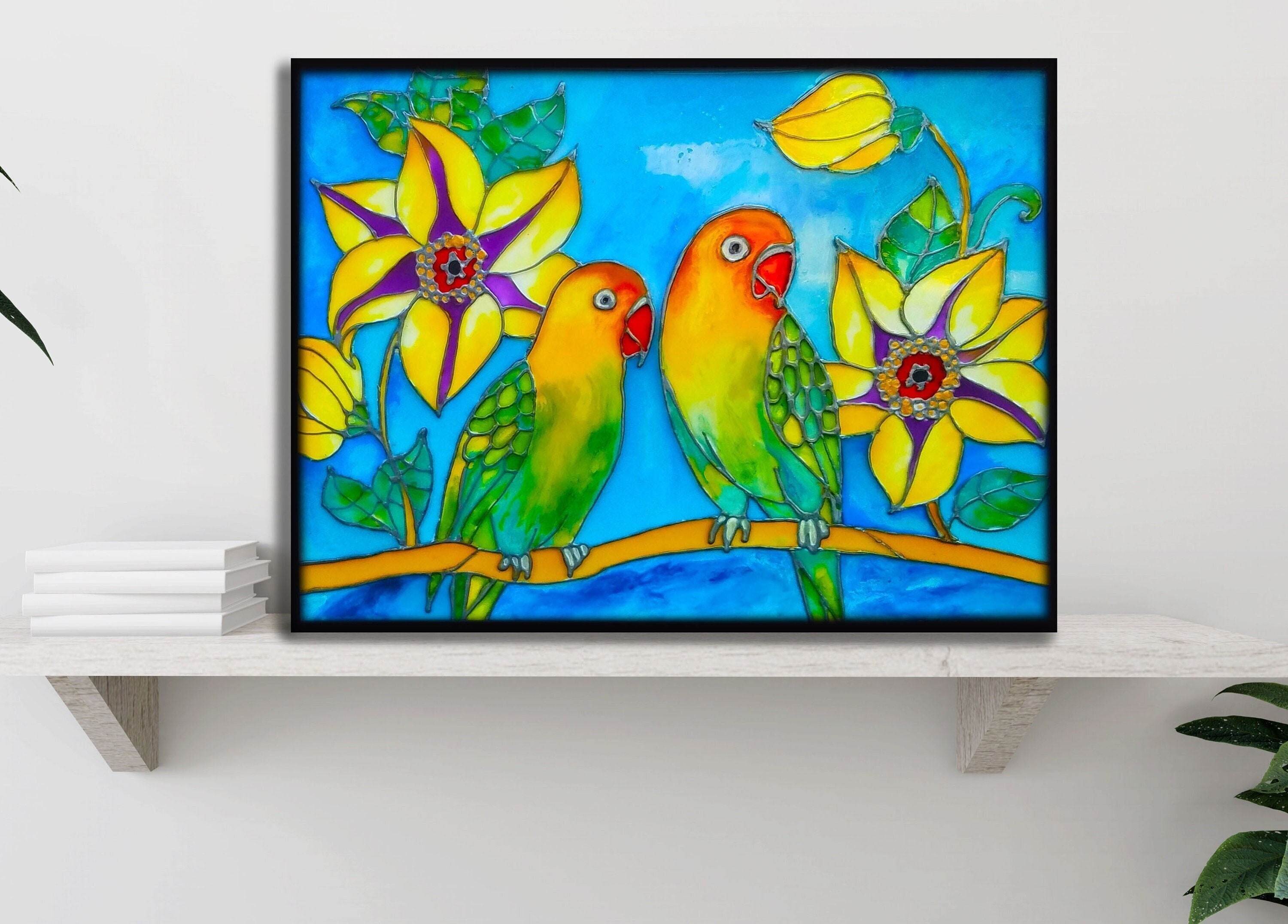 Stainedglass Painting Love Birds. - Etsy