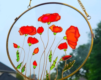 Acchiappasole in vetro colorato con farfalle e fiori, decorazione da