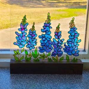 Stained Glass Texas Bluebonnet Suncatcher: Meadow Flower Window Art