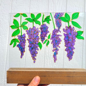 Wisteria tree, Stained Glass Meadow flowers, Wild flowers glass painting, Stained glass, colorful sun catcher, purple, wisteria tree
