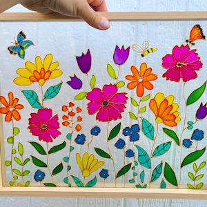 Wildflower Glass Suncatcher: Nature Inspired Window Hanging (14x11 in)