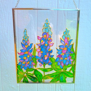 Texas Bluebonnet Suncatcher, Vibrant Hand-painted  Art, Texas State Flower Decor, Window Ornament
