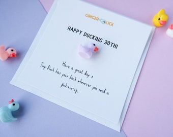 Funny 30th Birthday Card | Happy Ducking 30th | Tiny Duck Birthday Gift with Personalised Message | Pun Card | Animal  Birthday Card