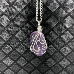 Amethyst Crystal Necklace - Silver Wire Wrapped Pendant. Handmade