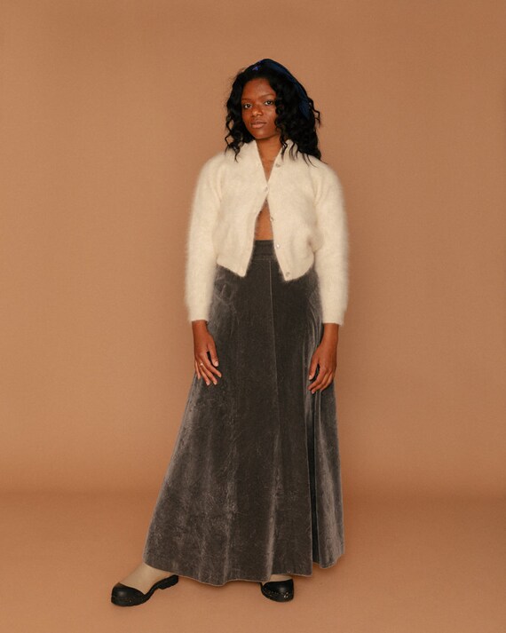 Grey Velvet Victorian Maxi Skirt