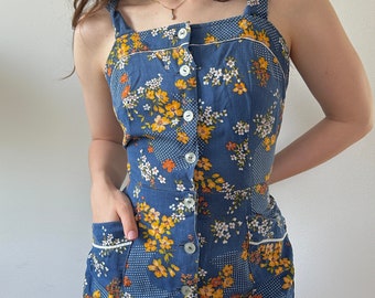 Vintage handmade floral dress | Retro 90s floral dress with pockets | XS-M