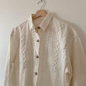 Vintage 60s off white blouse | Retro long sleeve button up blouse | S